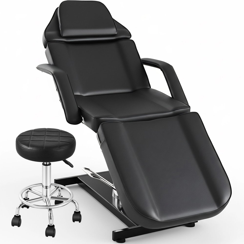 Hicomony Hydraulic Tattoo Table with Extendable Headrest Tattoo Chair Esthetician Bed with Salon Stool, 360 Swivel Adjustable Tattoo Artist Massage Table Beauty Salon Spa Equipment