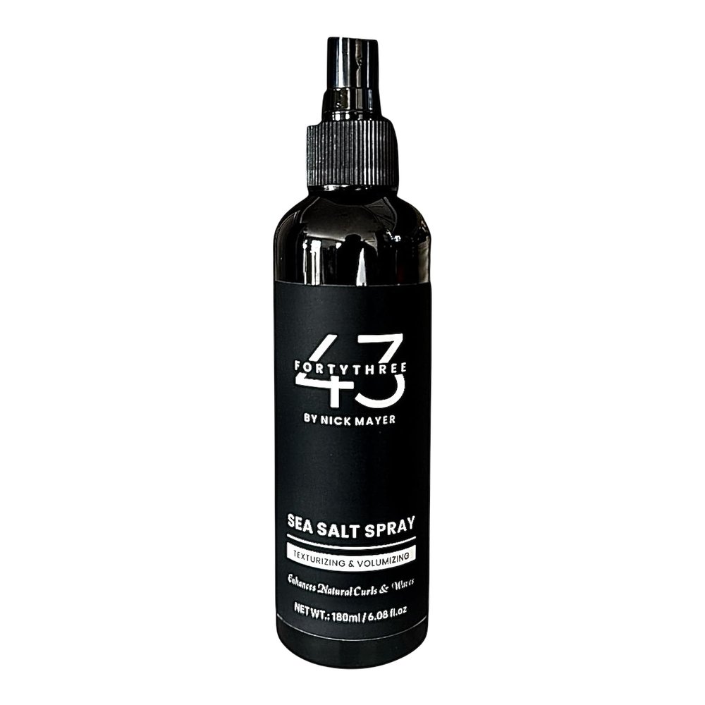 43 BY NICK MAYER Sea Salt Spray, Texturizing and Volumizing Hair Styling Mist, 6.08 fl oz, Enhances Natural Curls and Waves Infused with Kaolin Clay, Castor oil, Betaine.