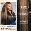 KUKIM 30 Inch Ombre Straight Wigs Human Hair 13x6 HD Transparent Lace Front Wigs Human Hair Pre Plucked 200 Density Highlight Real frontal Wig Can Last 6-9 Months Tangle-Free Natural Black for Women view 2
