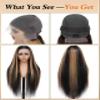 KUKIM 30 Inch Ombre Straight Wigs Human Hair 13x6 HD Transparent Lace Front Wigs Human Hair Pre Plucked 200 Density Highlight Real frontal Wig Can Last 6-9 Months Tangle-Free Natural Black for Women view 3