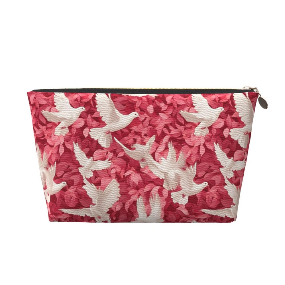 White Dove Birds Pink Cute Small Makeup Bag For Purse Travel Cosmetic Bags For Women Make Up Organizer Pouch Toiletry Leather Case