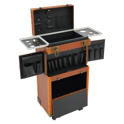 Beauty Rolling Makeup Train Case, Professional Lockable Rolling Salon Luggage, Retro-Rolling Cart Storage Organizer Trolley Make Up Case, 4 Universal Wheels, Retractable Rod, Buckle (Coffee Color)