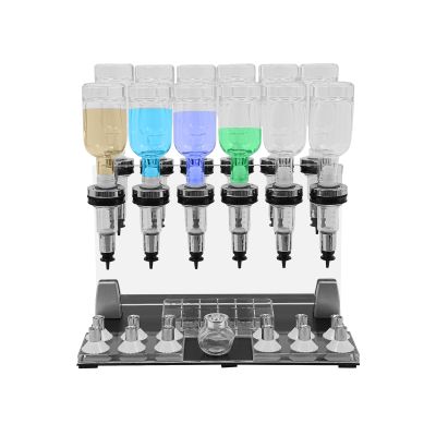 12-Bottle Manual Perfume Dispenser Station, with 12 Pump Heads, 12 Scent Testing Cups, Desktop Liquid Filler for Perfume Black+Clear, for Stores & Bars - Desktop Mount