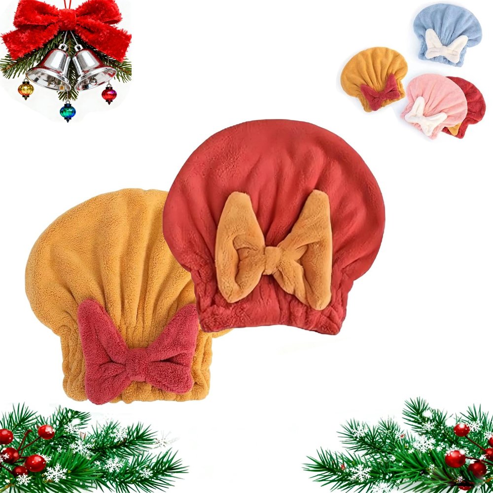 2026 New Super Absorbent Hair Towel Wrap for Wet Hair, Microfiber Quick-Drying Hair Turban with Soft Bow Tie, Frizz-Free Coral Fleece Thickened Hair Drying Caps for Women (C)