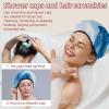 2 PCS Bathing Shower Cap Blue and White Abstract Marble Elastic Adjustable Hair Bath Caps for Women Girl with Hair Scrunchy view 2