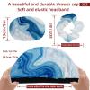 2 PCS Bathing Shower Cap Blue and White Abstract Marble Elastic Adjustable Hair Bath Caps for Women Girl with Hair Scrunchy view 3
