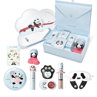 INTO YOU x M.Lan Panda The Color Mixer Set Limited Edition - 7 pieces Makeup Box Sets, Matte Lipstick + Canned Lip Mud + Blush & Highlight Duo + Cushion Foundation + Gift Bundle, M02 Set