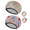 2 PCS Bathing Shower Cap Beige Florals Elastic Adjustable Hair Bath Caps for Women Girl with Hair Scrunchy view 1