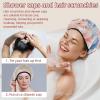 2 PCS Bathing Shower Cap Beige Florals Elastic Adjustable Hair Bath Caps for Women Girl with Hair Scrunchy view 2