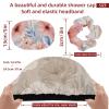 2 PCS Bathing Shower Cap Beige Florals Elastic Adjustable Hair Bath Caps for Women Girl with Hair Scrunchy view 3