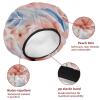2 PCS Bathing Shower Cap Beige Florals Elastic Adjustable Hair Bath Caps for Women Girl with Hair Scrunchy view 4
