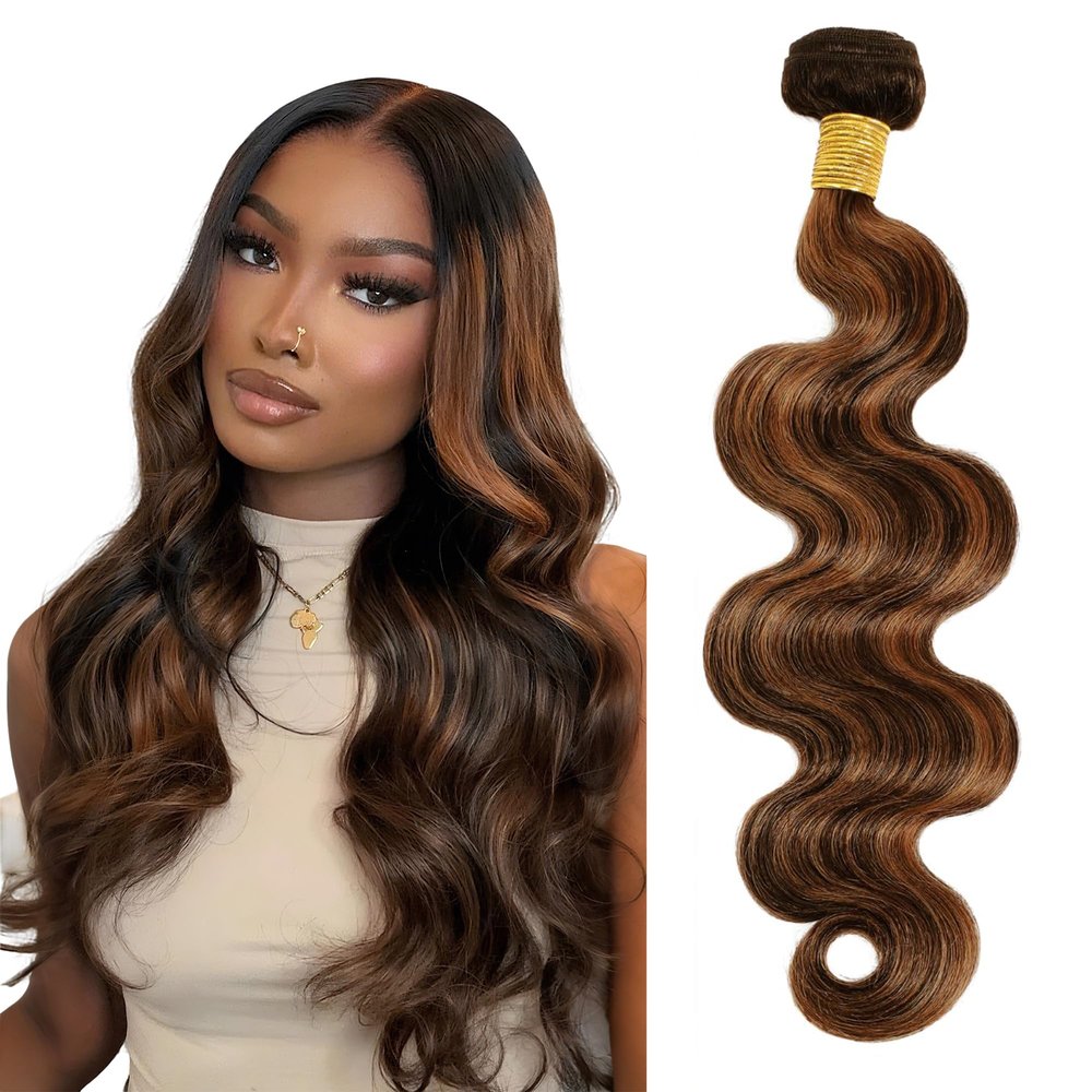 P1B/30 Highlight Brown Bundles Human Hair Ombre Body Wave Bundles Human Hair 20 Inch Single Bundle Human Hair Extension for Women 100g Total