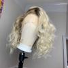 oulaer Short Bob 613 Blonde Ombre Body Wave Lace Front Wigs Human Hair For Women Black Roots HD Transparent Lace Frontal Wigs Pre Plucked Natural Hairline 150% Density 16Inch view 3