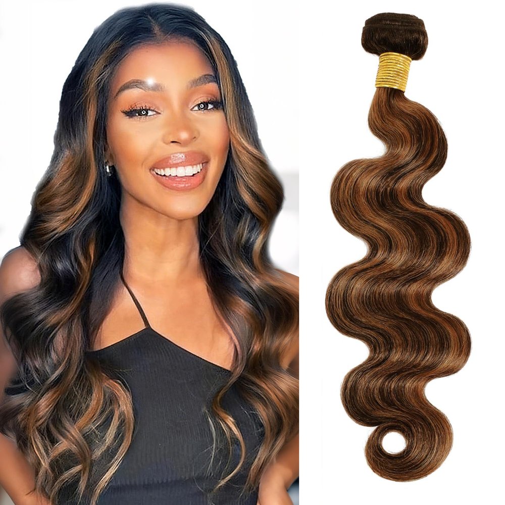 P1B/30 Highlight Brown Bundles Human Hair Ombre Body Wave Bundles Human Hair 30 Inch Single Bundle Human Hair Extension for Women 100g Total