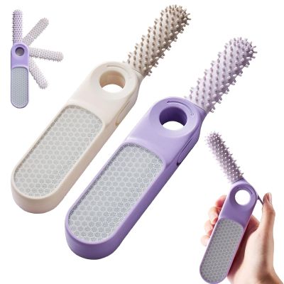 2-in-1 Foldable Foot File with Toe Gap Cleaner, Portable Silicone Exfoliating Brush Set, 2026 New Foldable Foot File (Beige+Purple)