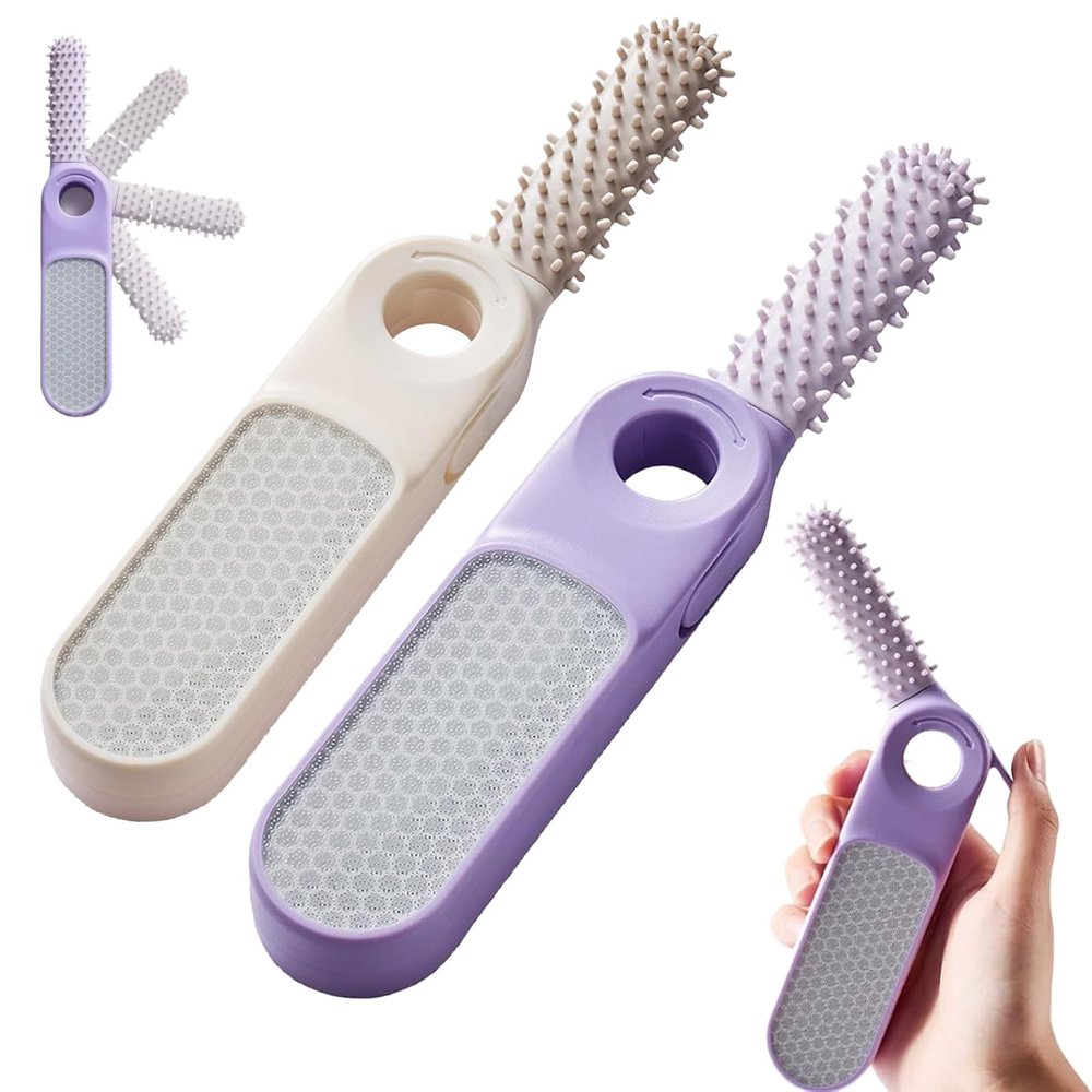 2-in-1 Foldable Foot File with Toe Gap Cleaner, Portable Silicone Exfoliating Brush Set, 2026 New Foldable Foot File (Beige+Purple)