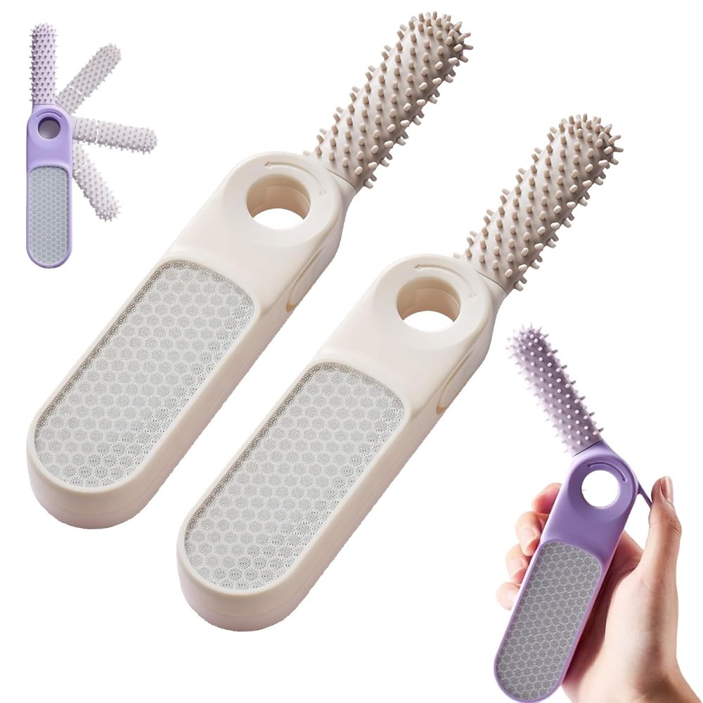 2-in-1 Foldable Foot File with Toe Gap Cleaner, Portable Silicone Exfoliating Brush Set, 2026 New Foldable Foot File (Beige*2)