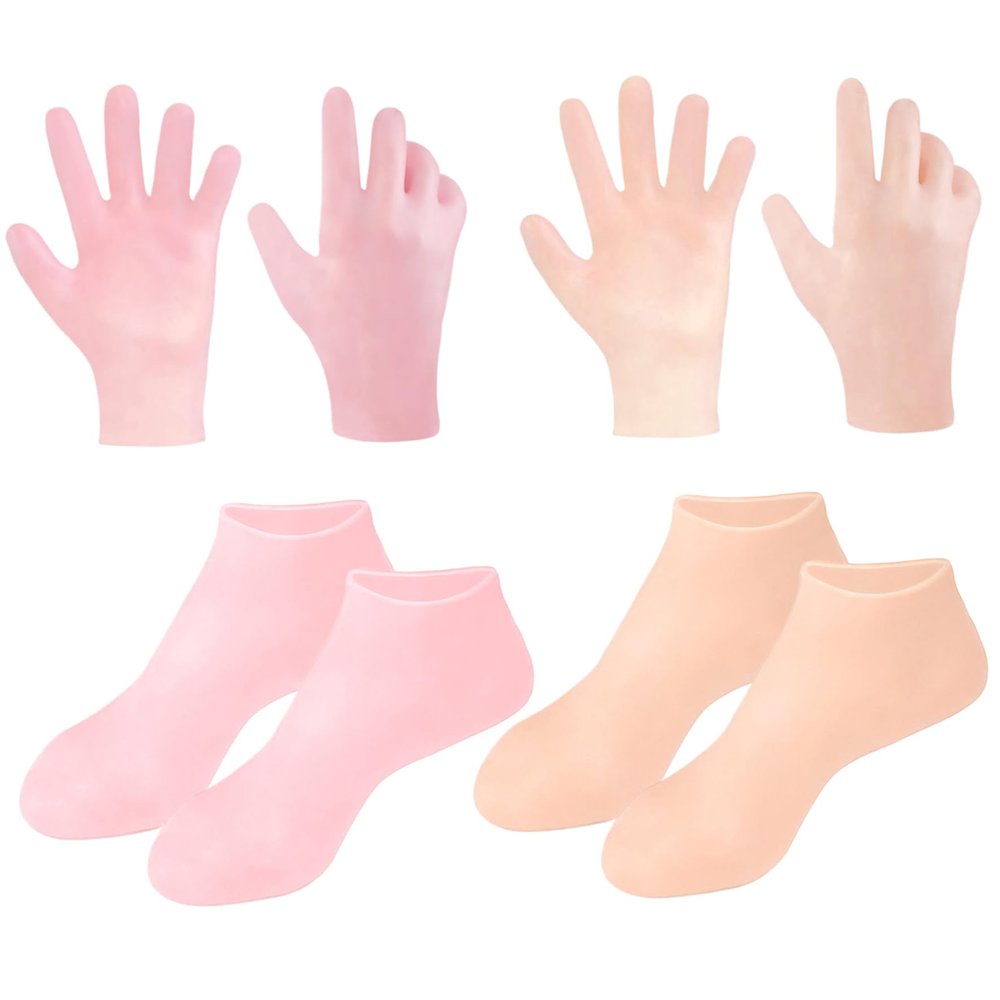 4 Pairs Silicone Socks and Silicone Gloves, Soft Elastic Foot Socks, Reusable Foot Moisturizing, for Dry Cracked Feet Women