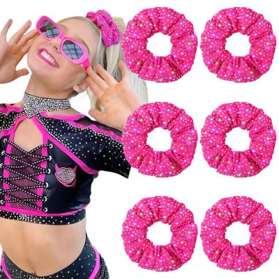 CEELGON 6 PCS Glitter Hot Pink Rhinestone Scrunchies for Cheer Competition Sparkly Cheerleading Scrunchie Hair Accessories Elastic Band for Cheerleaders Girls (Hot Pink)