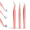 3 Pcs Tweezers for Lashes, Eyelash Extension Tweezers Fiber Tip Diamond Grip Bent & Straight Tip High Precision Tweezer Non-Slip Grip for Professional Women Beginners view 1