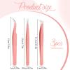 3 Pcs Tweezers for Lashes, Eyelash Extension Tweezers Fiber Tip Diamond Grip Bent & Straight Tip High Precision Tweezer Non-Slip Grip for Professional Women Beginners view 2