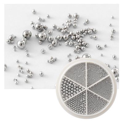 6-in-1 Mixed Metal Bead Set for Nail Art Decoration, Nail Caviar Beads 0.8-1.5mm 3D Design Jewelry (Gray)