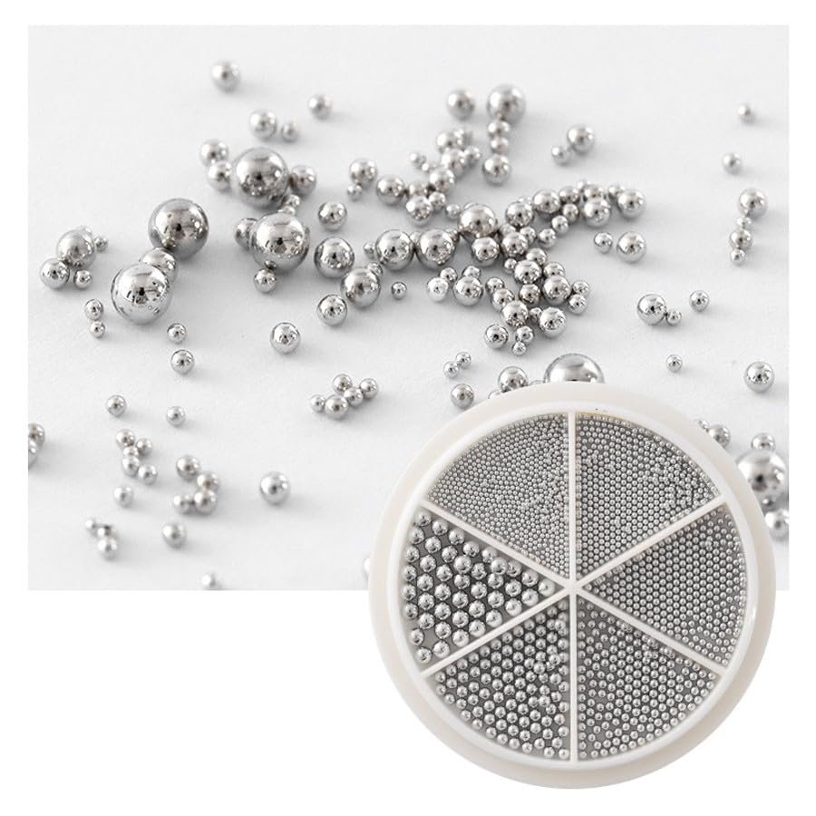 6-in-1 Mixed Metal Bead Set for Nail Art Decoration, Nail Caviar Beads 0.8-1.5mm 3D Design Jewelry (Gray)