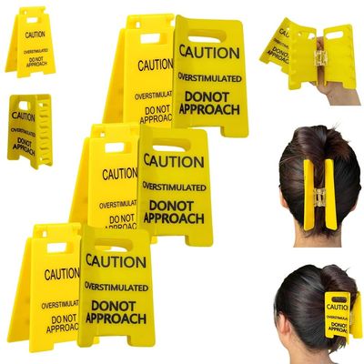 Caution Overstimulated Sign Hair Claw Clip,Hold on Partner Im over Stimulated,A Little Signs to Say I Love You,Funny Yellow Hairs Clips for Thick,Bold Gift for Coworkers and Friends(3PCS-C)