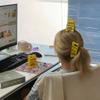 Caution Overstimulated Sign Hair Claw Clip,Hold on Partner Im over Stimulated,A Little Signs to Say I Love You,Funny Yellow Hairs Clips for Thick,Bold Gift for Coworkers and Friends(3PCS-C) view 2