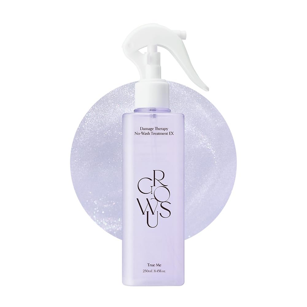 GROWUS Damage Therapy No-Wash Treatment True me - Korean Hair Care, Heat Protectant, Leave-In Hair Serum for Frizzy, Dry, Damaged Hair, 8.45 Fl Oz (Violet, Floral Musk)