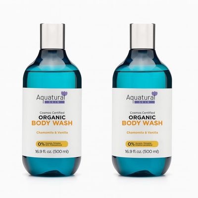Aquatural Body Wash for Women & Men, Body Moisturizer, Unisex Natural Body Care, Paraben Free, Sulfate Free Shower Gel, Gentle, Soft & Nourished, Chamomile & Vanilla Scent 16.9 Fl Oz Pack of 2