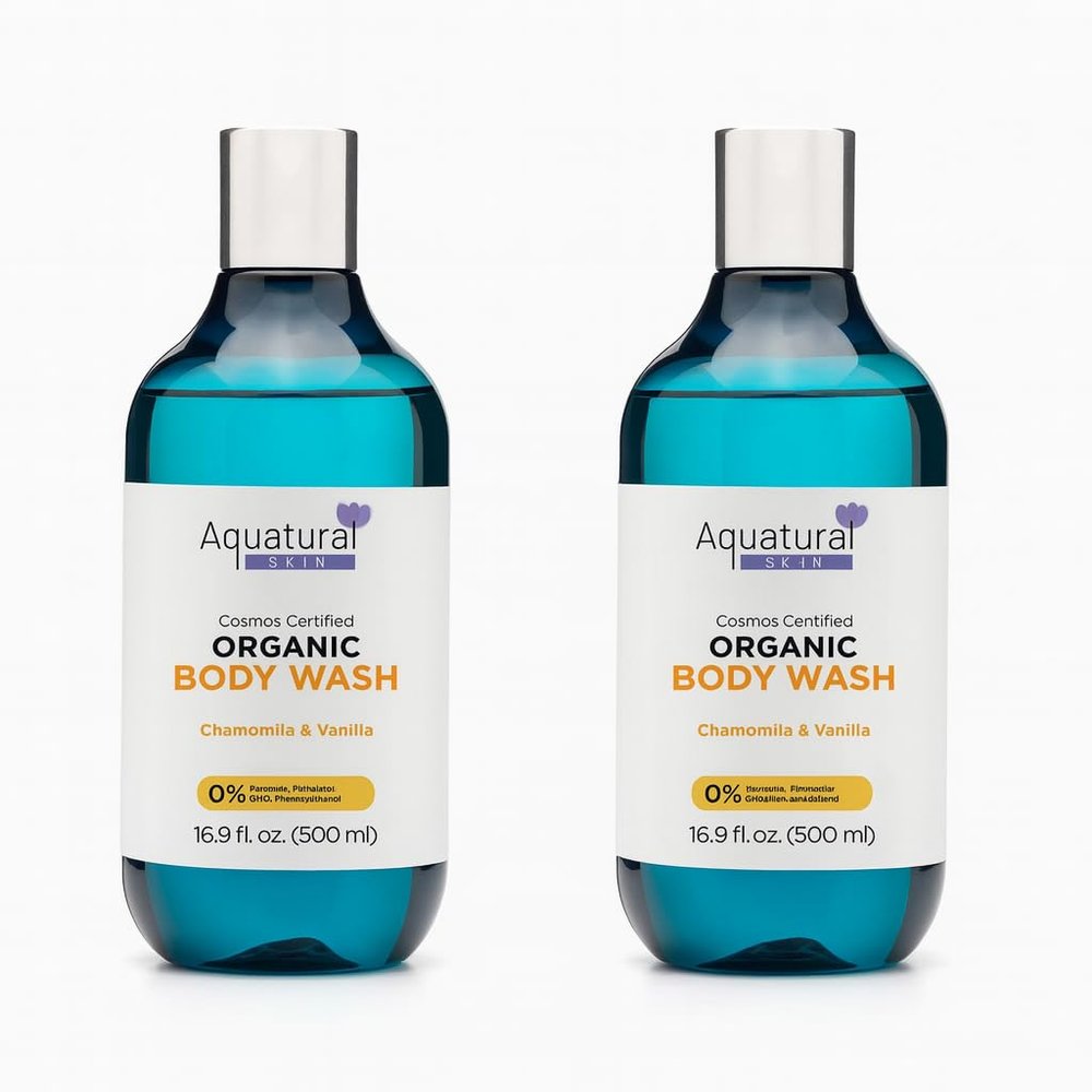 Aquatural Body Wash for Women & Men, Body Moisturizer, Unisex Natural Body Care, Paraben Free, Sulfate Free Shower Gel, Gentle, Soft & Nourished, Chamomile & Vanilla Scent 16.9 Fl Oz Pack of 2