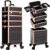 AROUS Rolling Makeup Train Case 4 in 1 Cosmetology Case on Wheels Large Storage Cosmetic Trolley with Key Salon Barber Case Traveling Cart Trunk,Black&Gold view 1