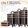 AROUS Rolling Makeup Train Case 4 in 1 Cosmetology Case on Wheels Large Storage Cosmetic Trolley with Key Salon Barber Case Traveling Cart Trunk,Black&Gold view 2