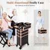 AROUS Rolling Makeup Train Case 4 in 1 Cosmetology Case on Wheels Large Storage Cosmetic Trolley with Key Salon Barber Case Traveling Cart Trunk,Black&Gold view 4