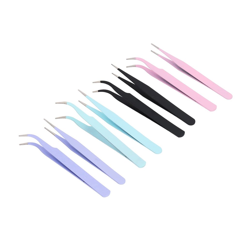 Accuracy Tweezer Ergonomic Thicken Handle High Carbon Steel Tape Tweezer with Protective Cover for Eyebrow Plucking Ingrown Hairs Lash Extensions 8 Pack