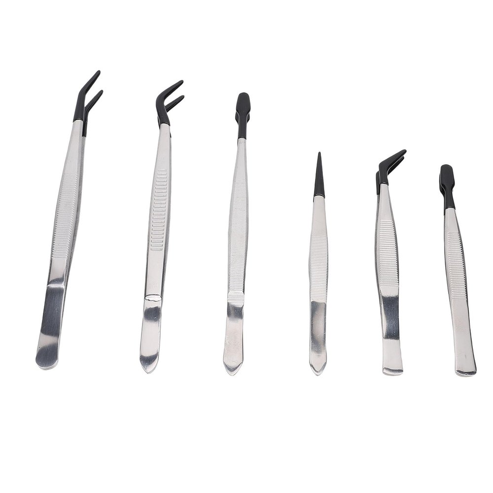 6Pcs Set Stainless Steel Tweezers Rubber Wrapped Head Multifunctional False Eyelash Tweezers for Makeup Application and Stamp Collection