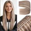 Butterfly Weft Hair Extensions Human Hair Invisible Genius Weft PU Hole Remy #P2C/8C Ash Brown with Platinum Blonde Highlights 18Inch 100g 2Pcs Double Sided Daily Style view 1