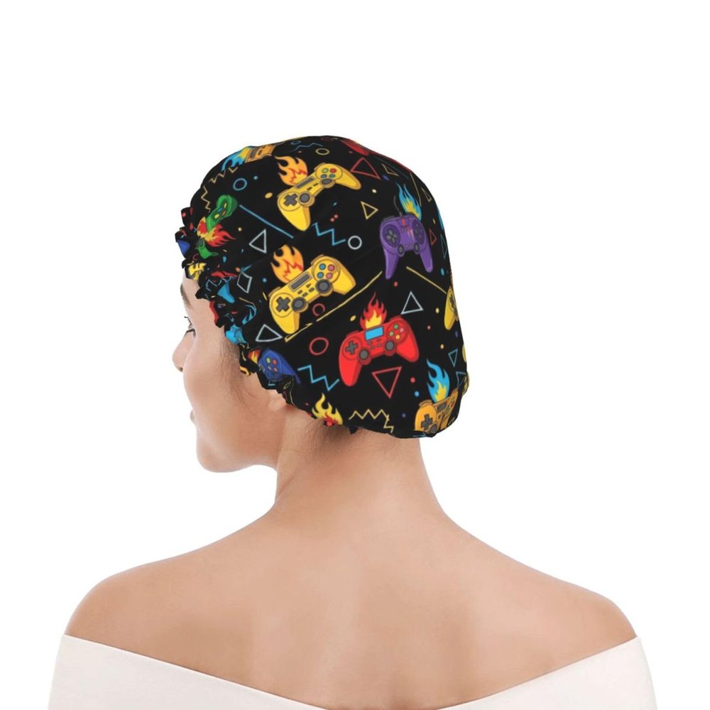 Women's Fast Drying Shower Turban, Video Game Weapon Ccool Gamers Fire Pattern, Ultra Absorbent Microfiber Anti Frizz Cap for Wet Curly Hair Care
