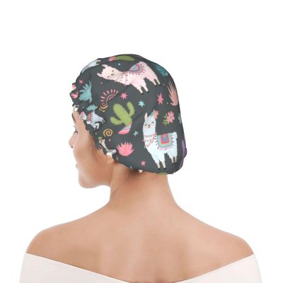 Women's Fast Dry Hair Turban Cap, Cartoon Llama Alpaca Seamless, Ultra Absorbent Anti Frizz Microfiber Shower Towel for Wet Curly Hair