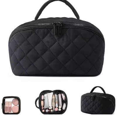 2026 Travel Makeup Bag for Women  180 Lay-Flat Puffy Cosmetic Organizer with 5 Compartments, Water-Resistant & Machine Washable Makeup Case,Puffy Padded Organizer for Toiletries,Ideal Gifts for Her