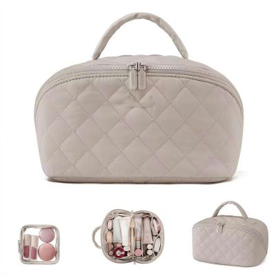 2026 Travel Makeup Bag for Women  180 Lay-Flat Puffy Cosmetic Organizer with 5 Compartments, Water-Resistant & Machine Washable Makeup Case,Puffy Padded Organizer for Toiletries,Ideal Gifts for Her