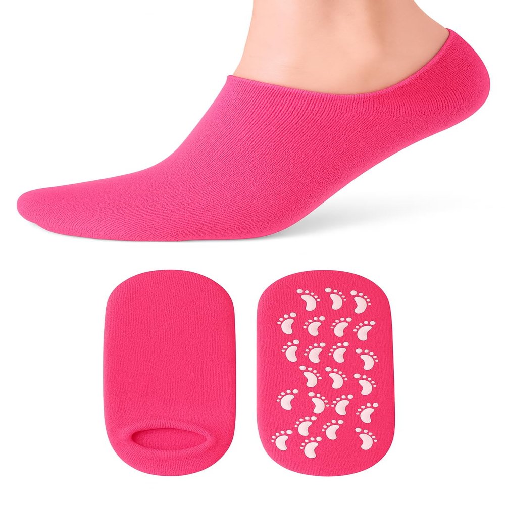 AKRILANE Moisturizing Socks for Women, Spa Gel Socks for Dry Cracked Feet, Softening Rough Feet Gel Lined Infused Lotion Spa Socks (Dark Pink, 1 Pair)