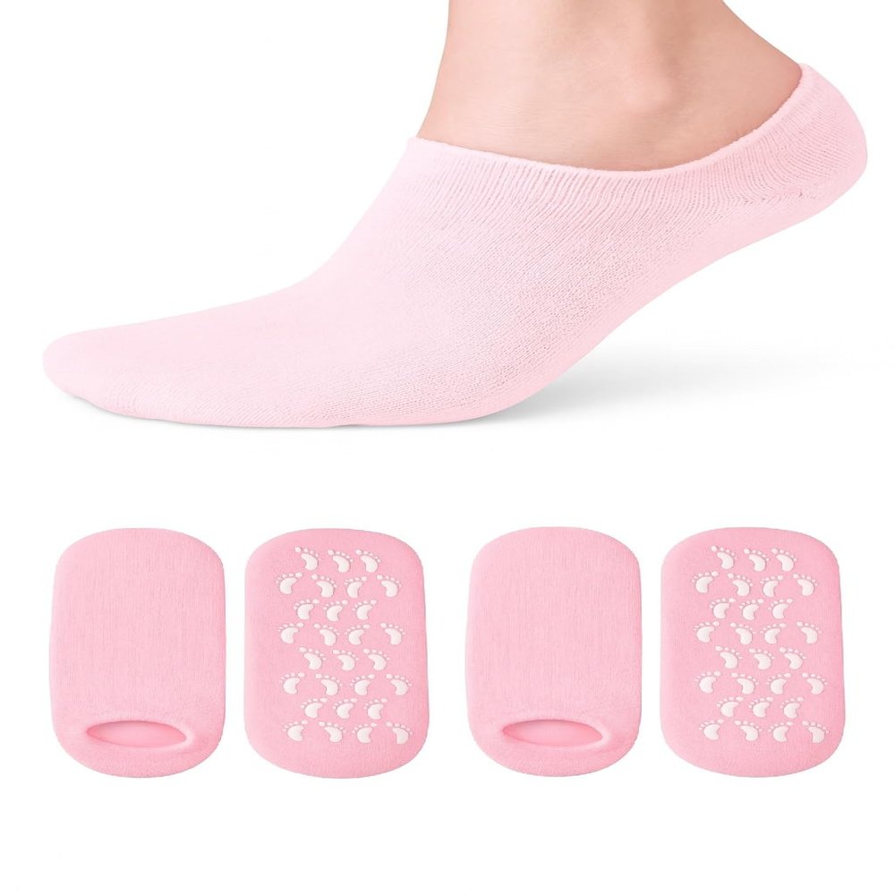 AKRILANE Moisturizing Socks for Women, Spa Gel Socks for Dry Cracked Feet, Softening Rough Feet Gel Lined Infused Lotion Spa Socks (Light Pink, 2 Pairs)