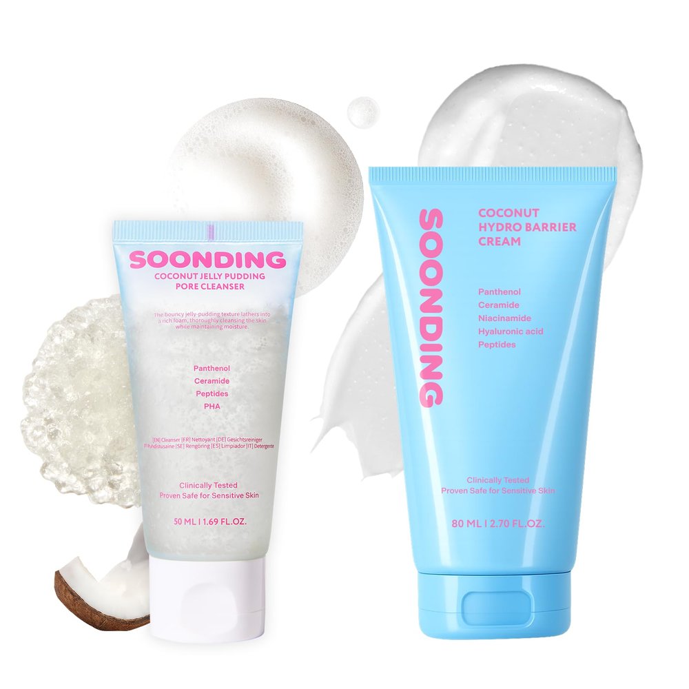 SOONDING | Coconut Jelly Pudding Pore Cleanser (50ml / 1.69 fl oz) + Coconut Hydro Barrier Cream (80ml / 2.7 fl oz) Duo
