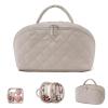 2026 Travel Makeup Bag for Women  180 Lay-Flat Waterproof Cosmetic Organizer with 5 Compartments & Handle, Puffy Padded Machine Washable Toiletry Case for Full-Size Bottles (Khaki) view 1