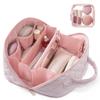 2026 Travel Makeup Bag for Women  180 Lay-Flat Waterproof Cosmetic Organizer with 5 Compartments & Handle, Puffy Padded Machine Washable Toiletry Case for Full-Size Bottles (Pink) view 1