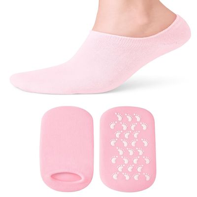 AKRILANE Moisturizing Socks for Women, Spa Gel Socks for Dry Cracked Feet, Softening Rough Feet Gel Lined Infused Lotion Spa Socks (Light Pink, 1 Pair)