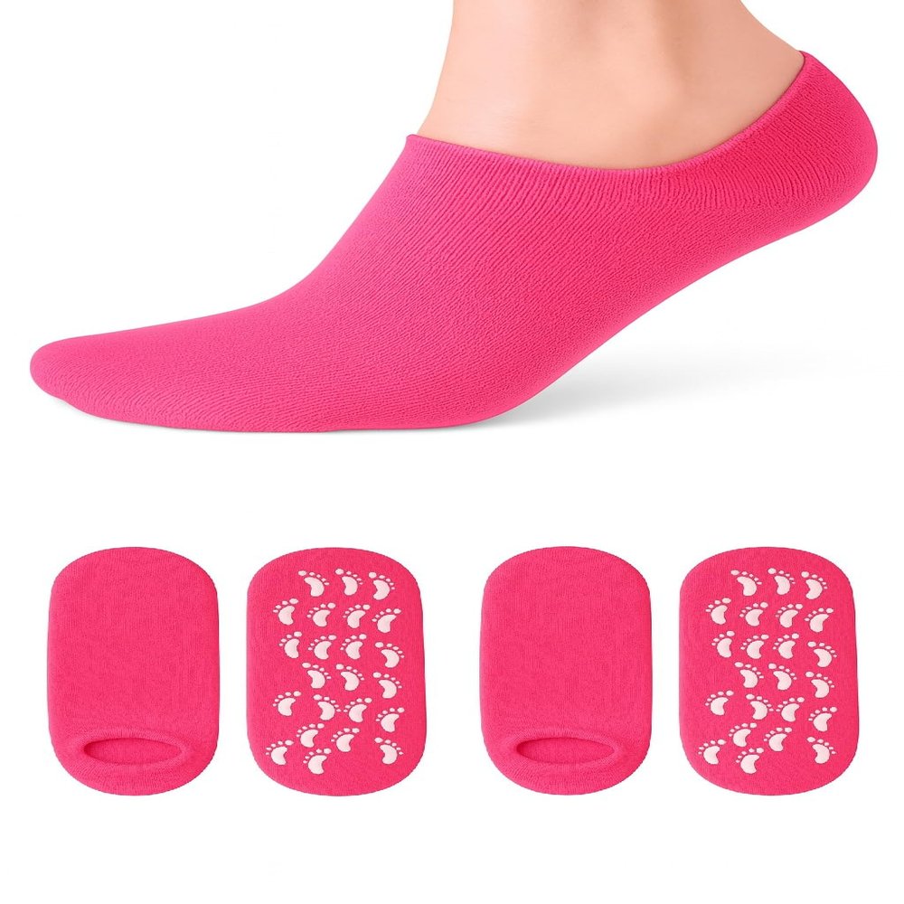 AKRILANE Moisturizing Socks for Women, Spa Gel Socks for Dry Cracked Feet, Softening Rough Feet Gel Lined Infused Lotion Spa Socks (Dark Pink, 2 Pairs)