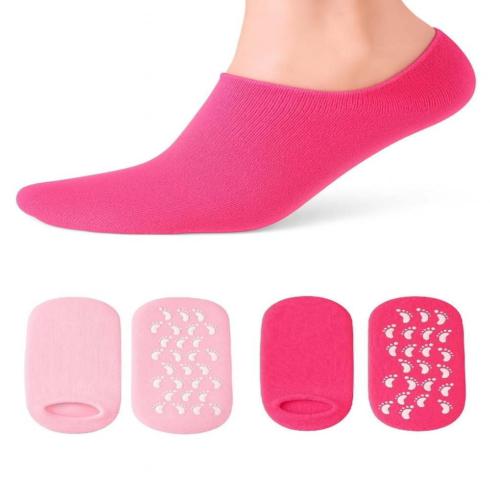 AKRILANE Moisturizing Socks for Women, Spa Gel Socks for Dry Cracked Feet, Softening Rough Feet Gel Lined Infused Lotion Spa Socks (Light & Dark Pink, 2 Pairs)